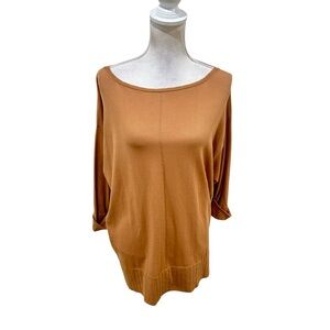 Nwt Bruno Manetti Scoop Neck 3/4 Dolman sleeve cotton Sweater tan italy large